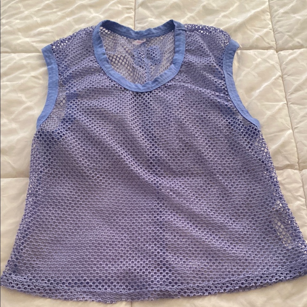 Blue Mesh Sleeveless Top